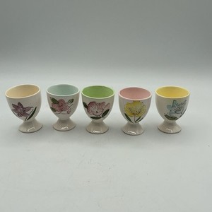 5 Easter Japan Vtg MCM Porcelain Egg Cup Asst Colors Flowers