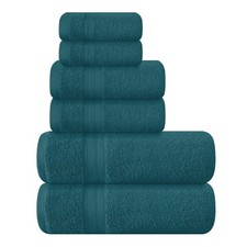 BOUTIQUO 6 Pack Cotton Towel Set, Contains 2 Bath Towels 27x54 - Teal 73721