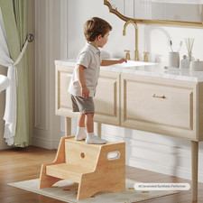 Wooden Step Stool Two Stools Toddler Potty Training Kids Bedroom Kitchen Handles