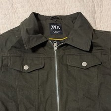 Zara Men's Green Zip Jacket Lined Point Collar Short Length Size S