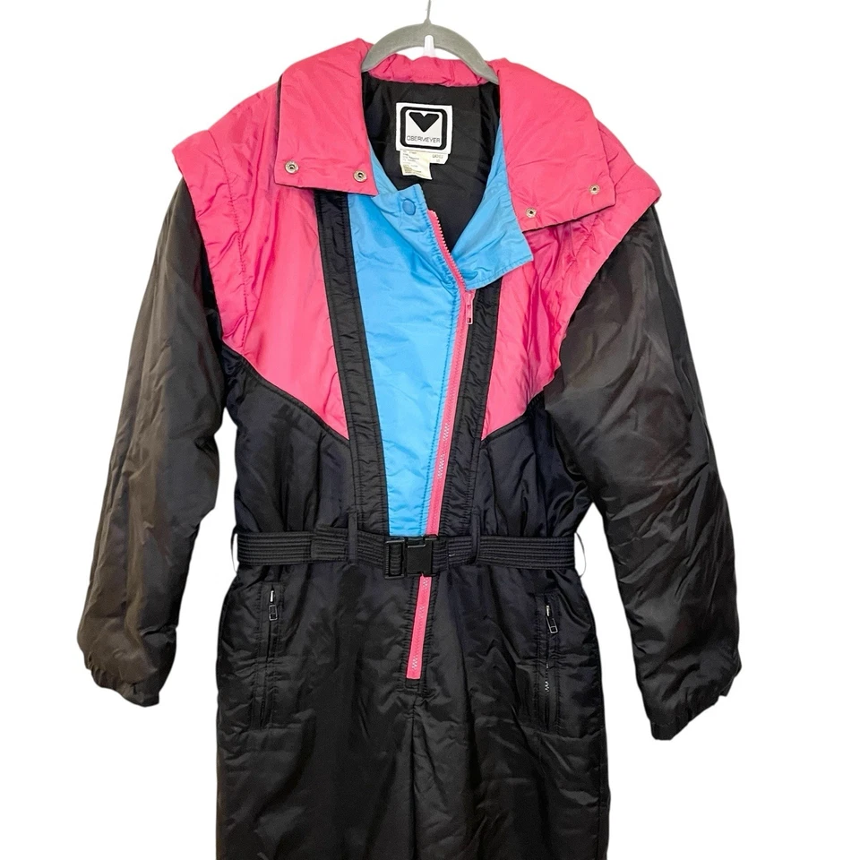 Womens Obermeyer Ski Suit One Piece Snowsuit Snow Bib Waterproof Black Pink Blue - Image 3 of 4