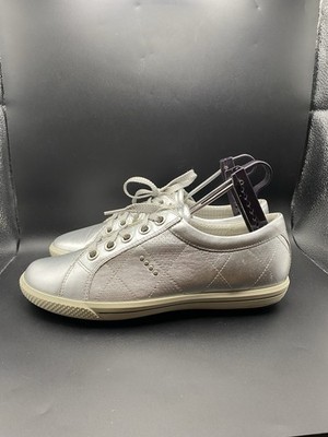 Ecco Spike less Golf Shoes Silver Women's Sneaker Size 39 Leather