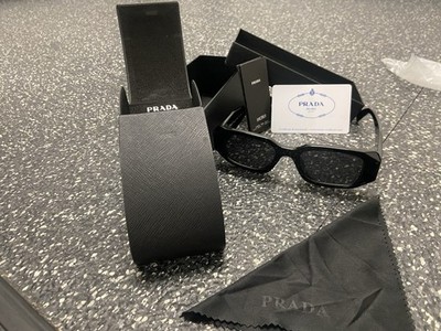 PRADA Milano Rectangle Sunglasses Black Frame Gray Tinted Plastic Lens