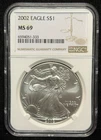 NGC MS 69 2002 American Silver Eagle One Dollar S$1 Coin - 333
