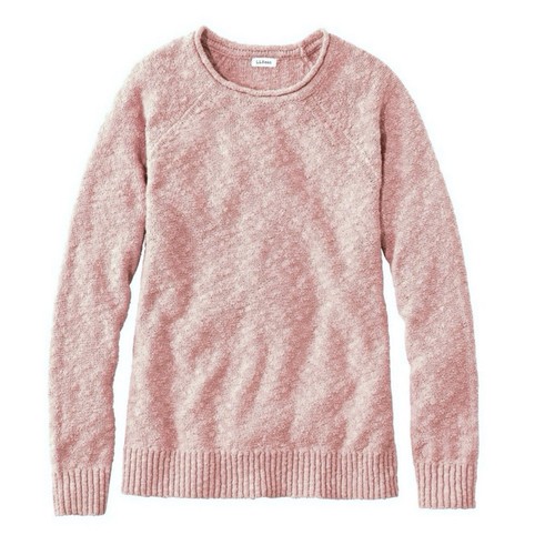 LL Bean Pink Peach Midweight Cotton Slub Rollneck Pullover Sweater SMALL