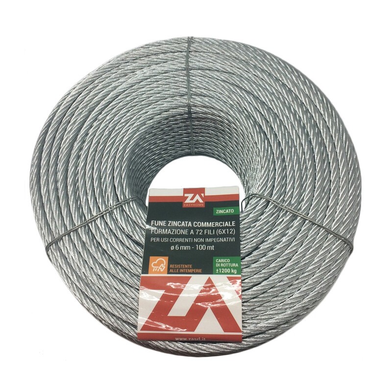 Fune Acciaio Commerciale 72F Ø 10 mm Funi 90 100,0 Metri