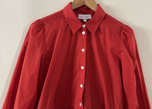 Witchery Collared Dress Size 10 Long Sleeve Tiered Red Cotton - Picture 2 of 8
