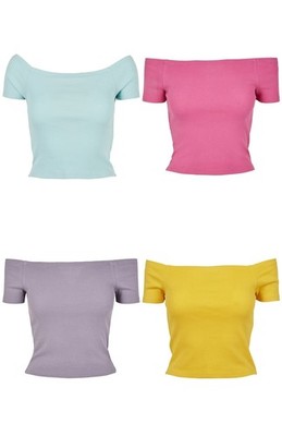 Urban Classics Damen Off Shoulder Cropped T-Shirt Tee Shirt Bauchfrei Kurzarm Ru