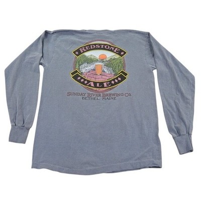 VTG Sunday River Brewing Co Shirt Men Large Blue Redstone Ale Fruit Loom Flag