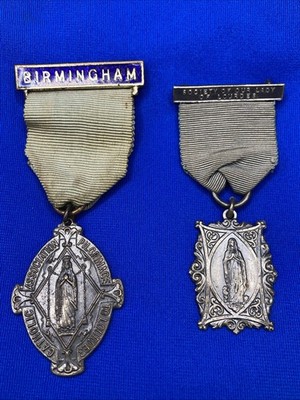 Paar Lourdes Pilgermedaillen katholisch Birmingham & Gesellschaft Unserer Lieben Frau