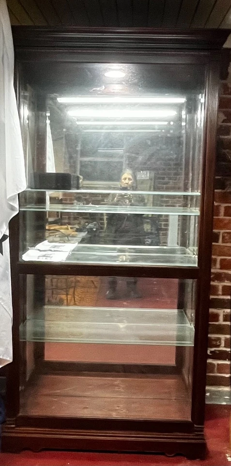 China Curio Gabinete Frontal Puertas Correderas Vidrio 4 Sheves 81x39x13 Espejo Luz Foto 3 de 4