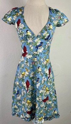 Get Cutie Co Blue Floral & Bird Print V-Neck Dress US Size 0 - 2 Adorable!