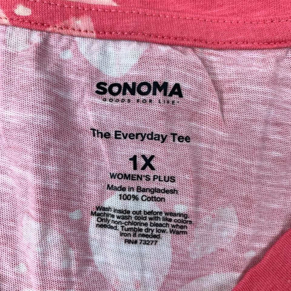 Camiseta Sonoma Knit The Everyday Feminina Plus 1X Rosa Creme Floral Decote V - Imagem 3 de 4