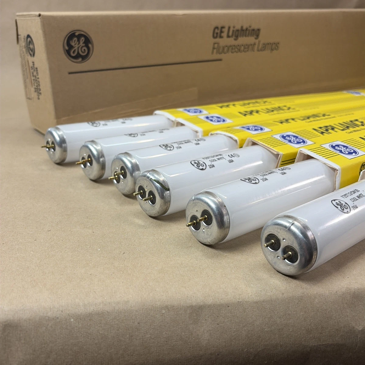 6 Pack GE F25T12/CW/28 Cool White Fluorescent Tube Bulbs 25W 28" 10282 NEW