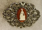 Vintage Cameo Brooch/Pin Estate Ornate Standing Lady 2  1/2” X 1  2/3” — photo 1