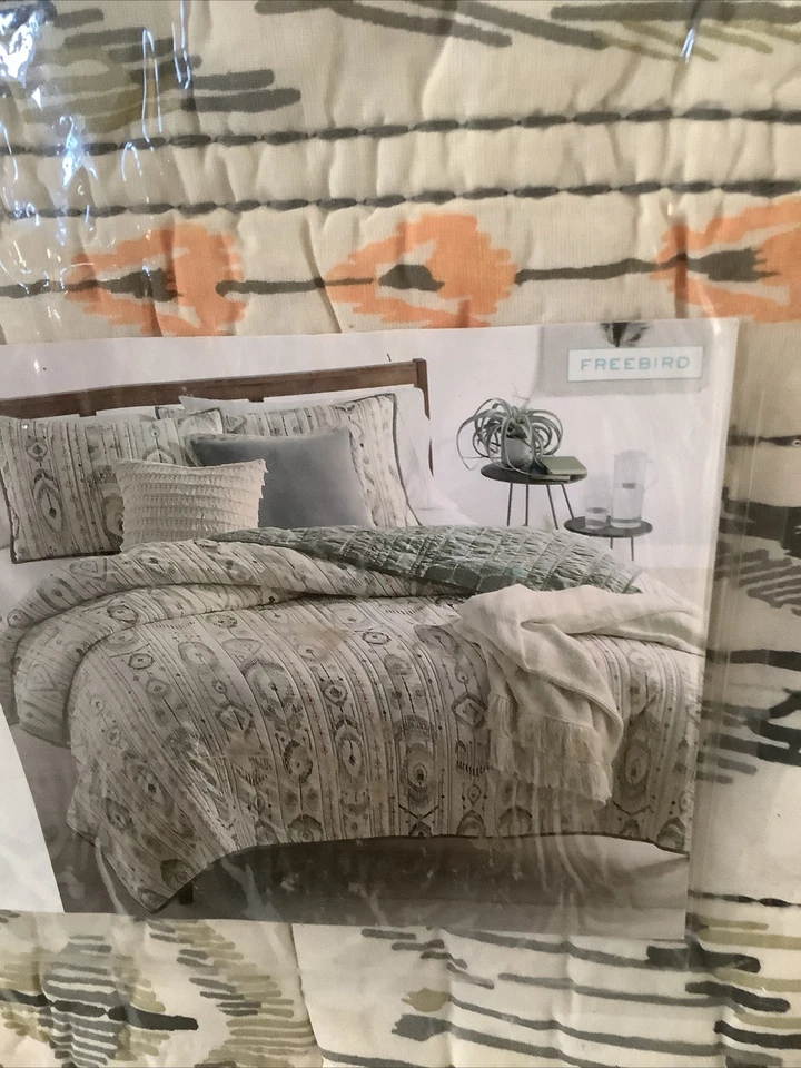 Edredón doble reversible gris beige Martha Stewart 100% algodón 68x86 pulgadas Foto 3 de 3