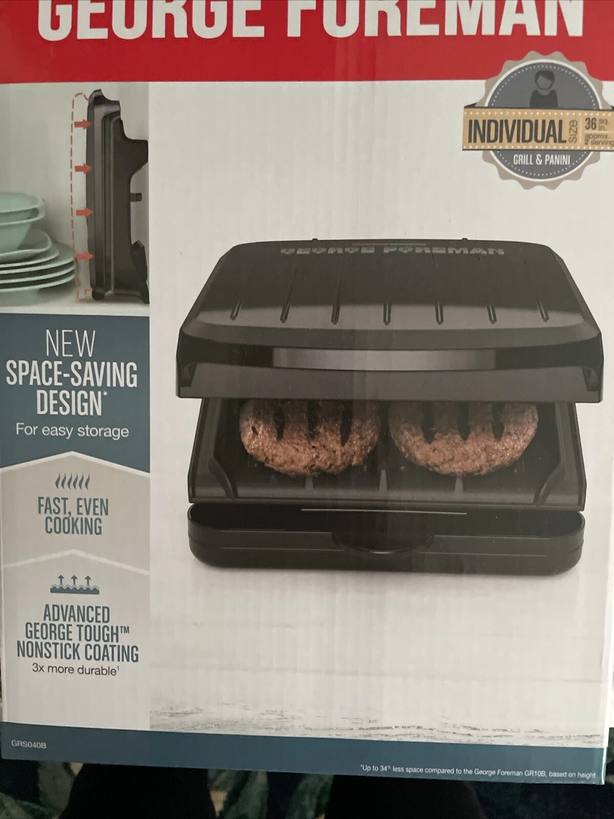 George Forman Individual Size Electric Indoor Non Stick Grill Panini Hamburgers