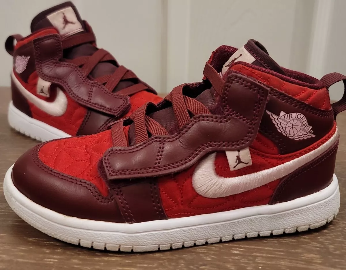 Nike Air Jordan 1s Mid Alt Red Quilted Girls Sz13C Strap on Laces