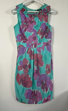 Adrianna Papell Women's Floral Pleated Casual Mini Sheath Dress Green/Pink 10