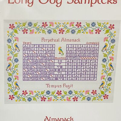 Long Dog Sampler cross stitch chart Almanack 300 x 223 calendar astronomy tides