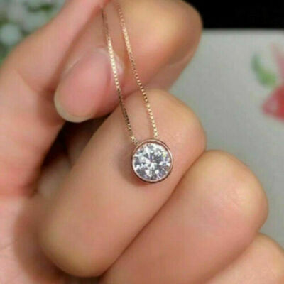 2 Ct Round Diamond Solitaire Bezel Set Pendant Necklace 14K Rose
