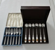 2 Mint In Box Sets 6 Spode Woodland Teaspoons & 6 Atlas Staybrite Cocktail Forks