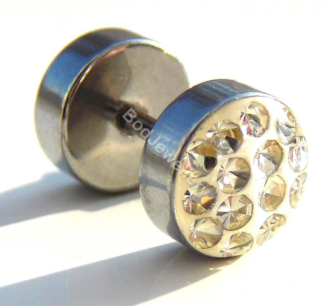 Stainless Steel 8mm Multi Crystal Fake Ear Plug Earring 4 Colours eBay