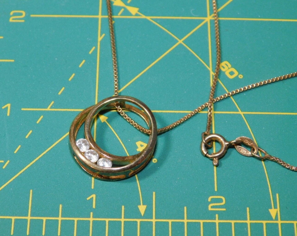 Schwebender Kreis CZ Stein Vergoldet 925 Sterlingsilber 18" Halskette 1k 39 - Bild 2 von 3