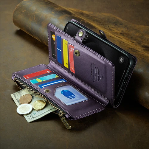 For iPhone 16 15 14 13 12 Pro Max Plus Case Wallet Leather ZIP Bag Strap Cover - Picture 35 of 84