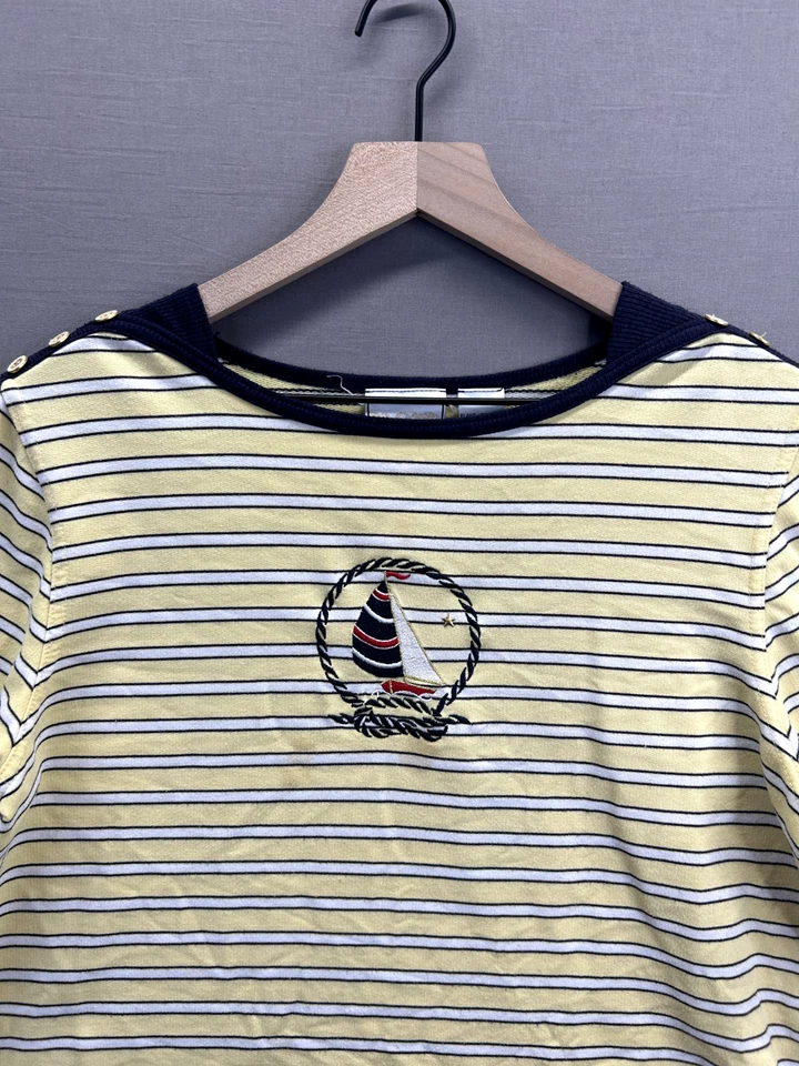 Camiseta Napa Valley feminina amarela listrada manga curta gola redonda tamanho grande - Imagem 3 de 4