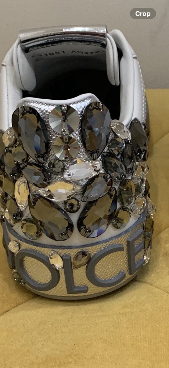 Dolce & Gabbana D&G NIB Silver Portofino Crystal Men's Sneakers