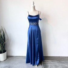 S City Studio Blue Sleeveless Rhinestone Prom Dress