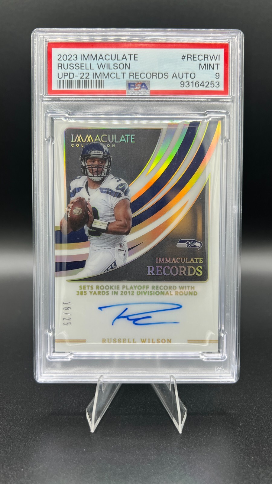 2023 Immaculate Russell Wilson Updated '22 Immaculate Records Auto 18/25 MINT 9