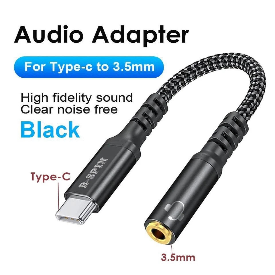 B-SPIN USB Type C TO 3.5mm Female Headphone Jack Adapter AUX Stereo Speaker Audio Cable