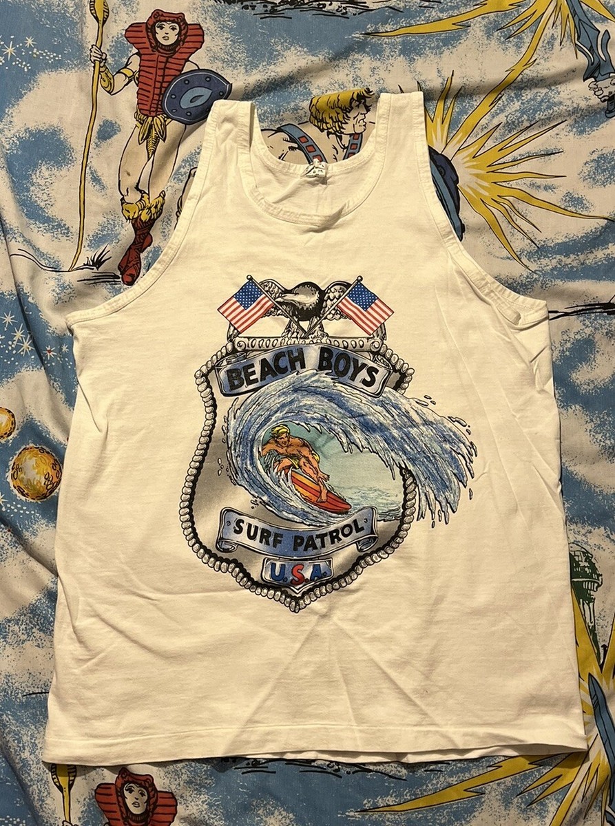 Vintage The Beach Boys Surf Patrol USA Catch A Wave White Tank Top 