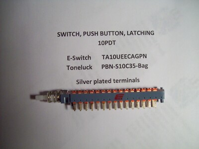 Push Button Switch, 10PDT, Latching, E-Switch, TA10UEECAGPN