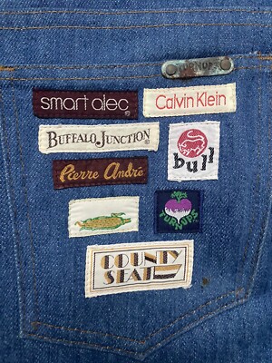 VINTAGE Artist Designer Labels Denim Jeans Sewn + Rivets Size 34 x 28 Calvin GAP