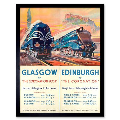 Travel Rail Train Glasgow Edinburgh Scotland Transport Castle Framed Art Print