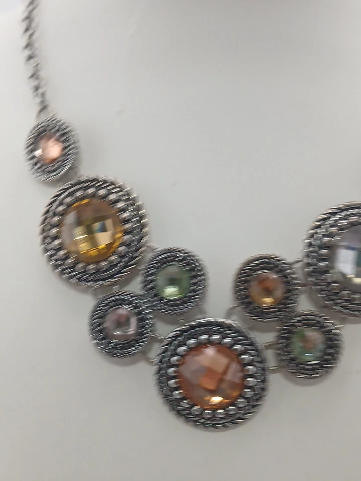 PREMIER дизайны серебристого тона многоцветный круглый камни заявление ожерелье  - Изображение 2 из 4