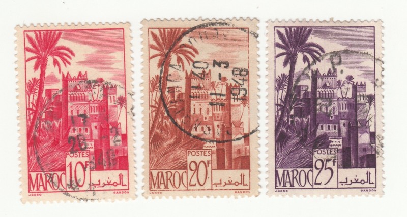 Morocco 1947-54. 10f, 20f, 25f. Barracks In The Oasis. City Views. Used