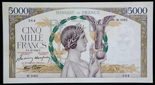 5000 francs 1942 France serie W SPL / EBC