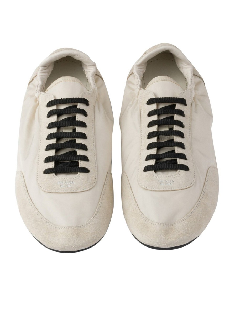 スニーカー PRADA IVORY RE-NYLON AND SUEDE COLLAPSE SNEAKERS Ivory Collapse Re-Nylon and suede sneakers with metal toecap