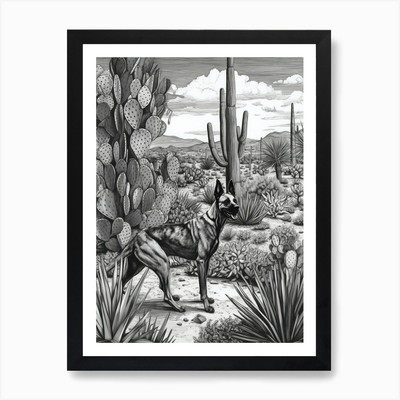 Zeichnung eines Hundes in der Wüste Botanica gerahmtes Wandbild Poster Leinwanddruck Bild