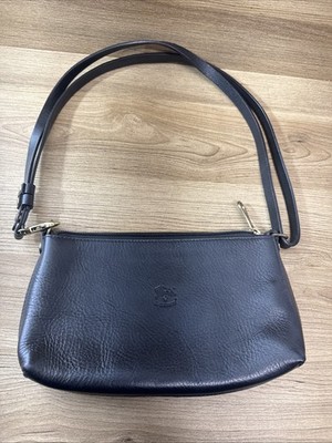 Il Bisonte Leather Shoulder Crossbody Bag Black Italy Minimalist Zip Purse