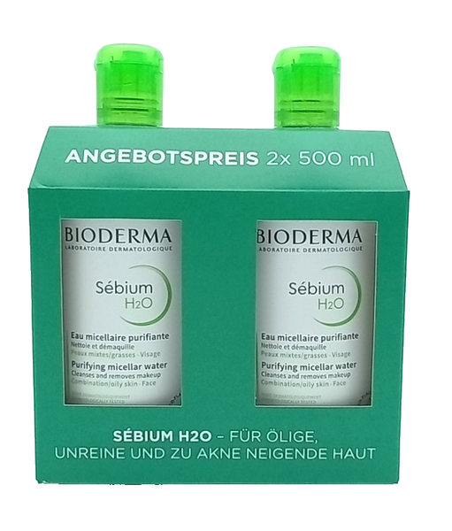 Bioderma Sebium H2O ReinigungslöSung FüR Fettige, Unreine Haut · 2X500 Ml ·-image