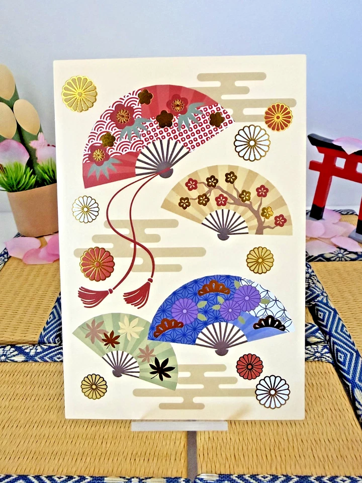 Japanese Postcards Kyoto Kabuto Umbrella Fan Set of 3 Curated in Tokyo Gift Art - Image 4 of 4
