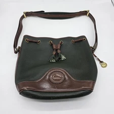 Vintage Dooney & Bourke All Weather Leather Drawstring Bucket Bag Green Womens