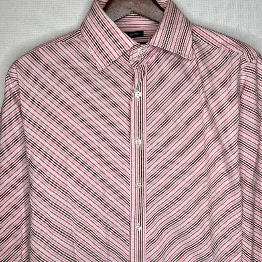 Camisa de vestir Bruno para hombre elástica a rayas manga larga abotonada rosa L Foto 2 de 4