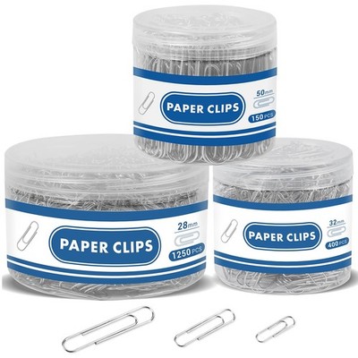 1800 Assorted Size Paper Clips (Large, Medium, and Small) Durable Rust-Resistant