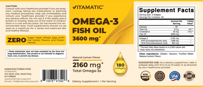 2 Pack Vitamatic Triple Strength Omega 3 Fish Oil 3600mg - 180 Softgels
